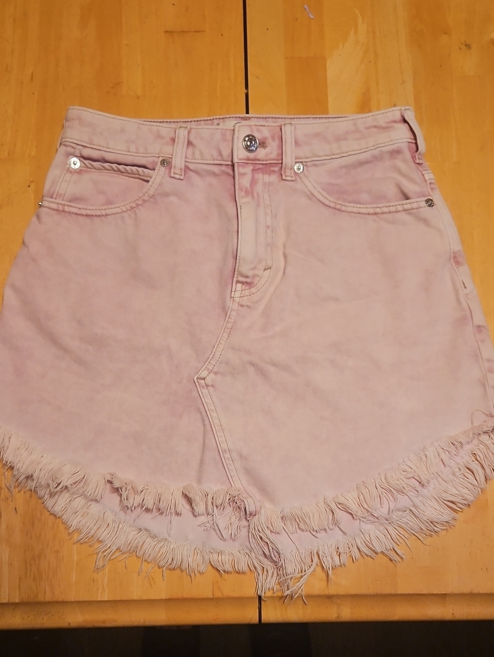 Free People Blush Pink Frayed Denim Mini Skirt